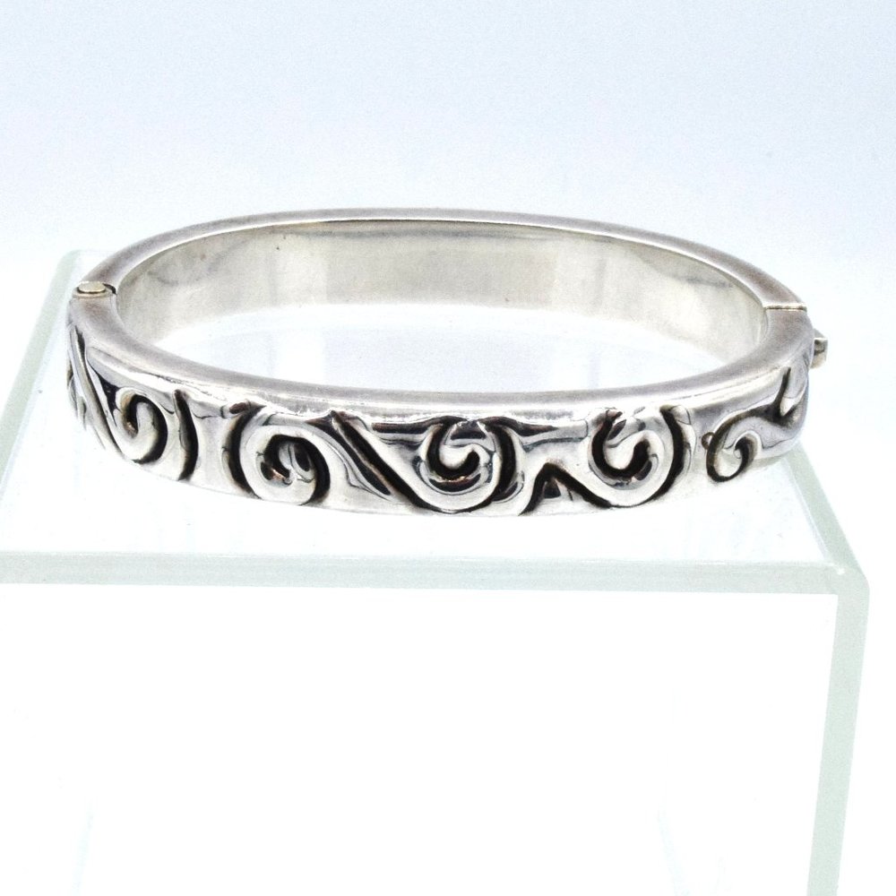 Vintage Zina Sterling Silver Hinged Bangle Bracelet Swirl Design Estate Find